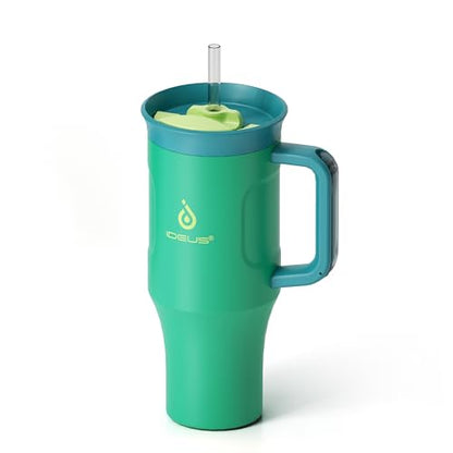 Ideus 32 oz Tumbler with Handle and Straw, 100% Leak Proof Dual Wall Vacuum Insulated Stainless Steel Travel Mug, Cup Holder Friendly, Olive Green - color: Olive Green