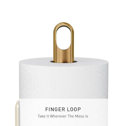 simplehuman Tension Arm Countertop Paper Towel Holder, Easy One-Handed Tear, Standing Weighted Base with Finger Loop, Heavy Duty, Brass Stainless Steel - color: Brass Stainless Steel