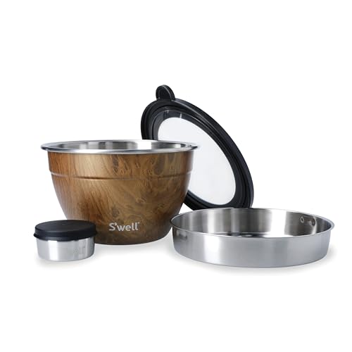 S’well Stainless Steel Salad Bowl Kit, Teakwood Finish, Includes 2oz Condiment Container and Removable Tray, Leak-Proof and Easy to Clean, Dishwasher Safe, 64oz (Pack of 8) - color: Teakwood, size: 64oz (Pack of 8)