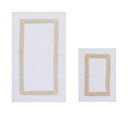 Better Trends 100% Cotton Hotel Collection Bath Mats Set, White & Sand Mats - Tufted, Reversible & Absorbent & Machine Washable 2 Piece Bathroom Rug Set, Shower & Sink Bath Rug - color: White & Sand, size: 2 Piece Set (17" x 24" | 24" x 40")