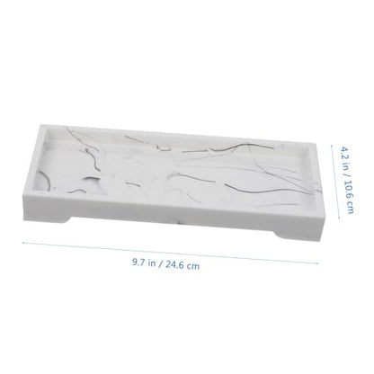 Marble Design Composite Vanity Tray for Bathroom Countertop Storage, White Cosmetic and Toiletries Organizer Plate for Home and Hotel Use