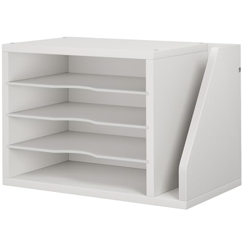 Creso hom Mail Sorter, File Organizer Desktop, Wood Desk Organizer with 3 Adjustable Shelves, Mail Holder for Office, Home, Letter Sorter File Holders for Envelopes, Mail Supplies Magazines, White | Mail Sorter, File Organizer Desktop, Mail Holder for Hom