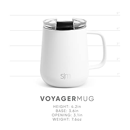 Simple Modern Travel Coffee Mug with Lid and Handle | Reusable Insulated Stainless Steel Coffee Tumbler Tea Cup | Gifts for Women Men Him Her | Voyager Collection | 12oz | Winter White - color: -Winter White