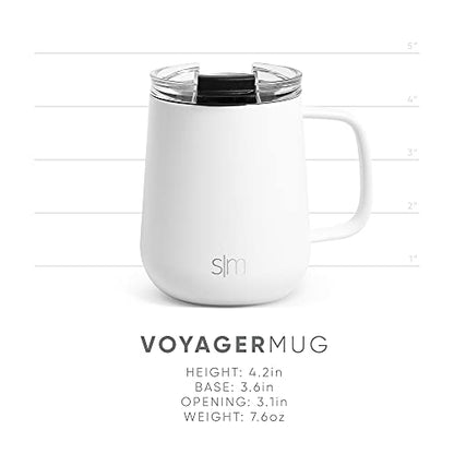 Simple Modern Travel Coffee Mug with Lid and Handle | Reusable Insulated Stainless Steel Coffee Tumbler Tea Cup | Gifts for Women Men Him Her | Voyager Collection | 12oz | Winter White - color: -Winter White