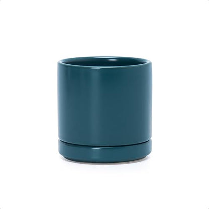 D'vine Dev 3.5 Inch Ceramic Planter Pot, Teal, 94-O-A-9 | Modern Cylinder Design, Drainage Hole & Saucer Included, Stable Structure, Elegant Home Accent - color: Teal, size: XX-Small