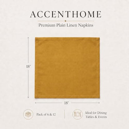 ACCENTHOME Mustard Cotton Linen Napkin Set of 6 18x18 inch Dinner Napkins - Washable Soft Premium Hotel Quality Reusable Napkins Perfect Table Napkins for Family Dinners, Weddings & Everyday Use | Cotton Linen Blend Napkins, Machine Wash On Gentle Cycle,