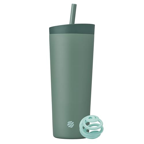 BlenderBottle Tumbler 2-in-1 Stainless Steel Shaker Bottle 24 oz, Sea Glass | Leak-Proof with Straw Removed | Blenderball Whisk Technology | Sip or Chug Spout | Protein | Greens | Hydration - color: Seaglass, size: 24 Ounces