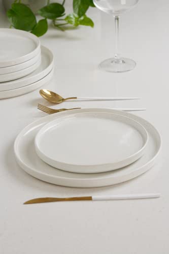 famiware Nebula 6 Pieces Salad Plates Set, 8 inch Dessert Plates, Scratch Resistant, Stoneware Dinnerware, Kitchen Modern Rustic Serving Dishes, White - color: White, size: 8 inch