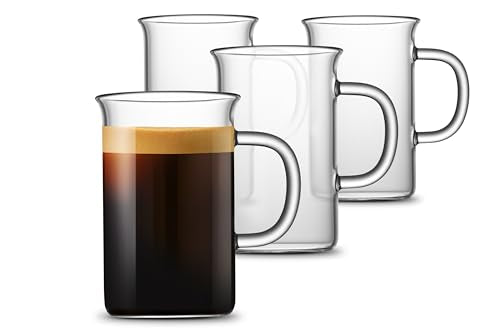 LUXU Glass Coffee Mugs, 13 oz Ice coffee cups,Clear Tea Cups Set of 4 | Heat Resistant and Explosion-Proof Glass Coffee Cups,Borosilicate Glass Mugs with Handles for Hot/Cold Beverages,Americano - style: 13 oz coffee cups
