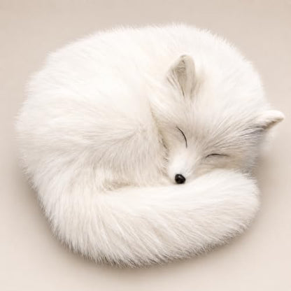 Realistic White Fox Figurine, Soft Faux Fur Sleeping Fox Shelf Decor Gift
