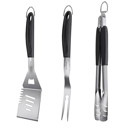 HAUSHOF Large Grill Accessories Heavy Duty BBQ Set Gifts for Men/Women - Premium Stainless Steel Spatula, Fork & Tongs, Barbecue Utensils Tool Kit Gift for Grilling Lover Outdoor - style: Original