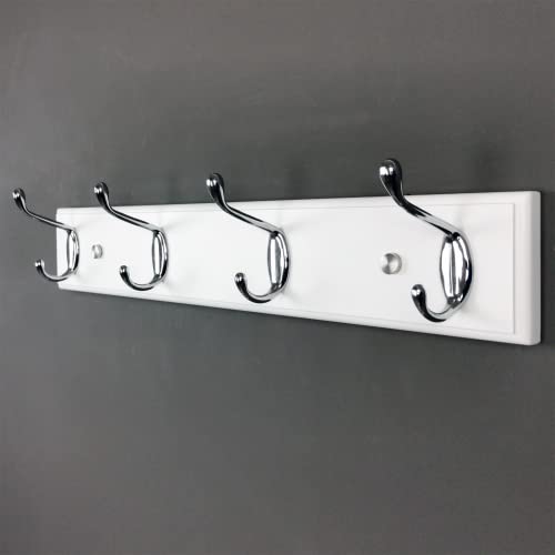 4 Silver Hooks Wood Coat Rack Wall Mount, 17.3’’, Heavy Duty Hooks for Hanging Clothes,Hat,Backpack etc, Great Modern Wall Decoration for Entryway Hallway Mudroom Farmhouse,White - size: Small-17.3in(44cm),4 Silver Hooks, style: Modern