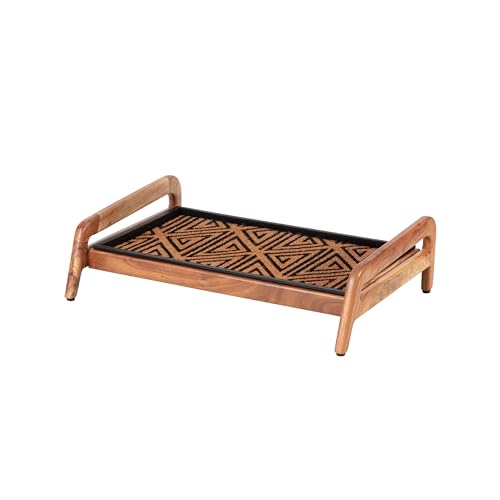 Anji Mountain Heavy Duty Waterproof Wooden Shoe Storage Mat Organizer/Boot Storage Tray Multi Use for Entryway with Coir, Tan and Black Tribal Insert, 1 Tier, Fits 2 Pair (26.5" Wide) - color: Tan and Black Tribal, size: 1 Tier, Fits 2 Pair