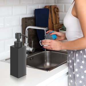 Black Soap Dispenser, Matte Black Stainless Steel, Rust-Proof Liquid Hand Dish Dispenser for Bathroom & Kitchen, 8.5 Oz Refillable Countertop Lotion Bottle (Square) - color: Square-black