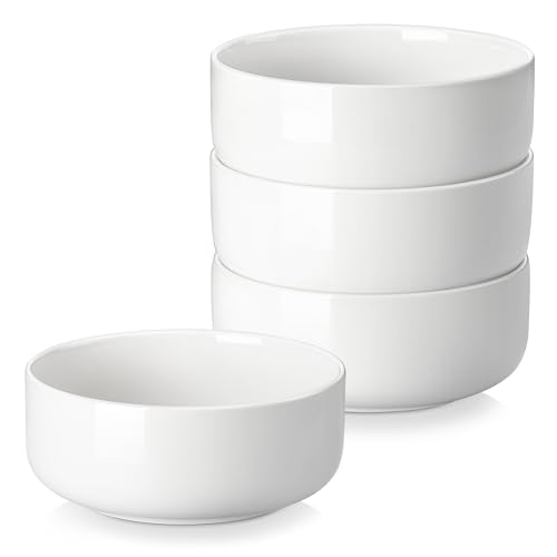 MALACASA 24 OZ Ceramic Bowls Set of 4, White Bowls for Soup Oatmeal | Breakfast Bowls for Kitchen Daily Use, Yogurt, Cereal, Soup, Dessert, Dishwasher Microwave Oven Safe, Series LUNA - color: Ivory White, size: 4 Pcs