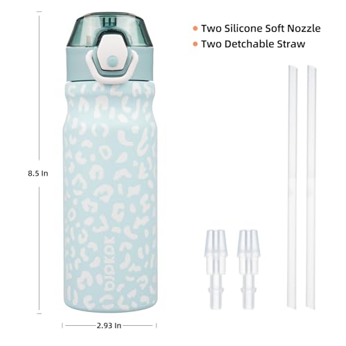 BJPKPK 18 oz Water Bottle with Straw & Handle, Insulated Stainless Flask | Leak Proof Locking Lid, Thermal, Double Wall Vacuum, Metal, Keeps Hot/Cold, BPA Free, Travel & Sports, Light Blue Leopard - color: A-Light Blue Leopard, size: 18 Ounces
