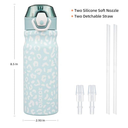 BJPKPK 18 oz Water Bottle with Straw & Handle, Insulated Stainless Flask | Leak Proof Locking Lid, Thermal, Double Wall Vacuum, Metal, Keeps Hot/Cold, BPA Free, Travel & Sports, Light Blue Leopard - color: A-Light Blue Leopard, size: 18 Ounces