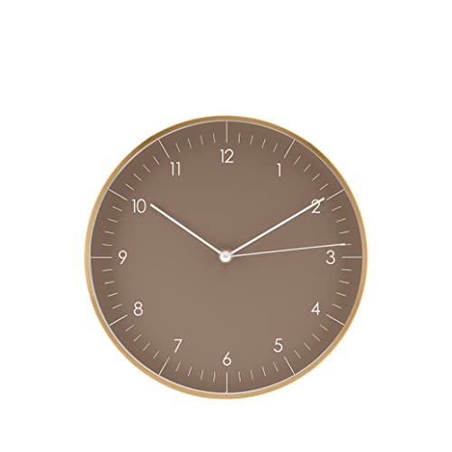 Modern Silent Quartz Wall Clock, 10in, Brown & Gold | for Living room, Guest room, Bedroom, Minimalist design, Earth colors, Analog, Battery operated, Non-ticking, Moving-in gift - color: Brown, 10"