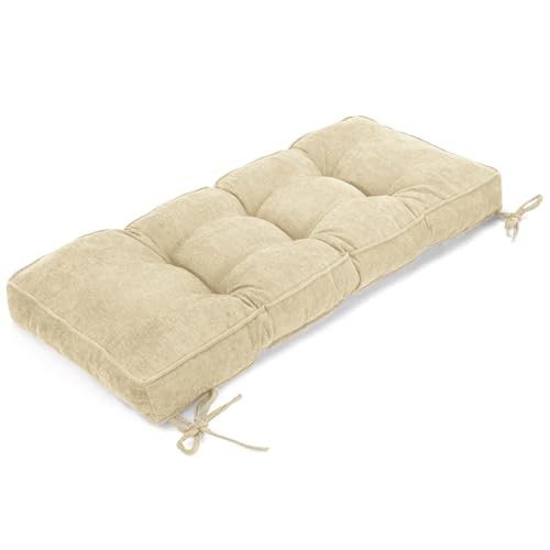 Detiblue Bench Cushion for Indoor Furniture,40x15Inch Tufted Bench Seat Cushion with Non-Slip, Comfortable and Durable for Shoe/Entryway/Storage with Cushion（Beige） - color: Chenille Beige, size: 40x15x4