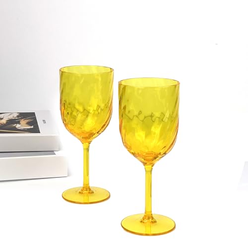 Yalin Set of 6 Unbreakable 15 oz Acrylic Plastic Wine and Water Tumbler Stackable Goblets. (Yellow, 15 oz) - color: Yellow, size: 15 oz