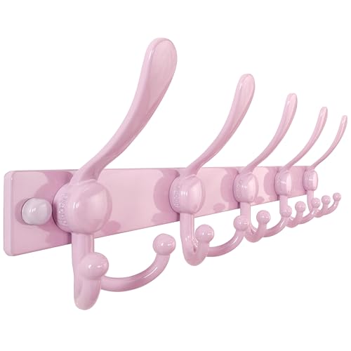 Coat Rack Wall Mount, Heavy Duty 12-Gauge Base vs Flimsy 1mm, Double-Thick Solid Anti-Snap Hooks, 16” Stud-Mount, Stainless Steel Hanger for Clothes Hat Entryway Closet Mudroom, Pink - color: Pink, size: L=17" (1pcs)