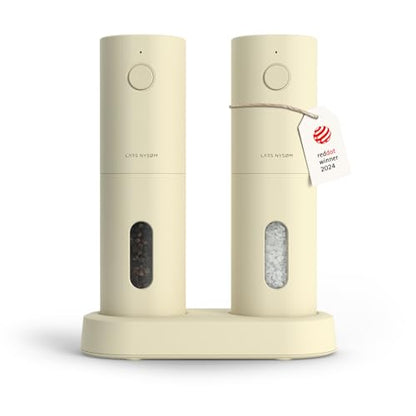 LARS NYSØM Electric Salt and Pepper Grinder Set, USB Rechargeable, Automatic Salt and Pepper Mills, Spice Shakers Refillable with LED Light, Adjustable Coarseness, Ceramic Grinder (Butter Cream) - color: Butter Cream