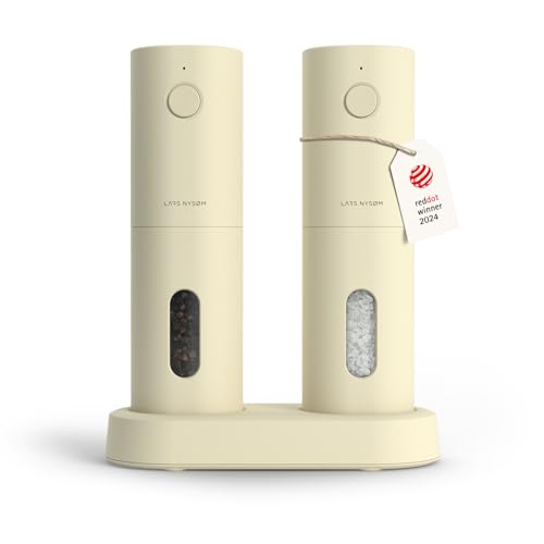 LARS NYSØM Electric Salt and Pepper Grinder Set, USB Rechargeable, Automatic Salt and Pepper Mills, Spice Shakers Refillable with LED Light, Adjustable Coarseness, Ceramic Grinder (Butter Cream) - color: Butter Cream