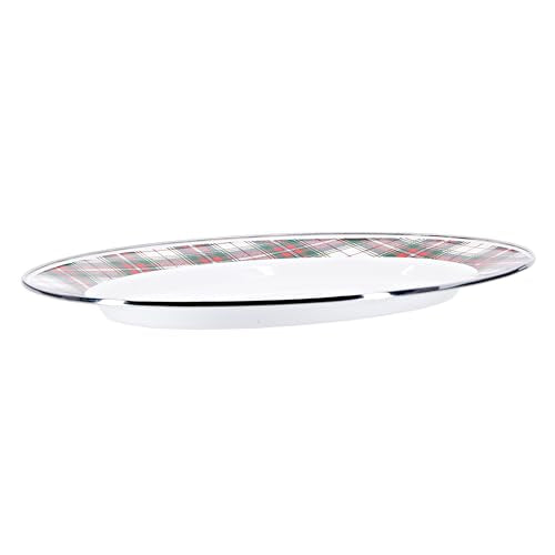 Golden Rabbit Enamelware Oval Platter, 12 x 16in, Highland Plaid - color: Highland Plaid