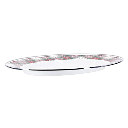 Golden Rabbit Enamelware Oval Platter, 12 x 16in, Highland Plaid - color: Highland Plaid