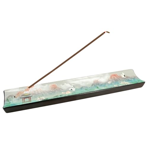 Incense Holder for Sticks, Ceramic Incense Burner with Ash Catcher, Aesthetic Home Decor for Room & Office, Traditional Chinese Art Tray, Unique Housewarming Gift for Meditation Sanctuary (Pink) - color: Pink