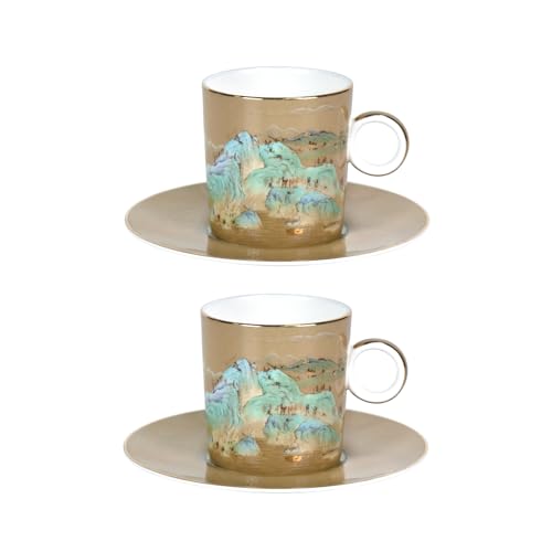 KAMMAK Tea Cups and Saucers Set of 2, Porcelain Coffee Cups, JBE008 | Stackable Espresso Mugs, Ceramic Demitasse for Coffee, Cappuccino, Latte, Americano, Tea - size: 8CZJBE008