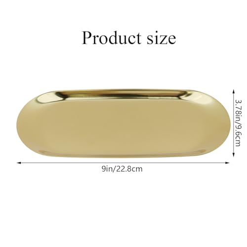 Dnyta 2Pcs Stainless Steel Decorative Tray, Decor Jewelry Dish for Dresser | Bathroom Decor Makeup Serving Trays Cosmetics Home Decor for Dresser, Keys Watch Wallet Trinket (9"x3.7", Oval, Gold) - style: Oval gold style (1pcs)