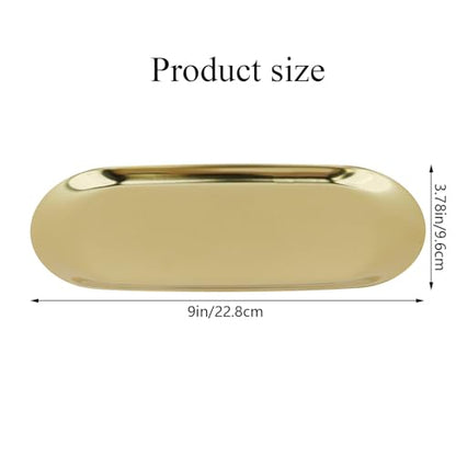 Dnyta 2Pcs Stainless Steel Decorative Tray, Decor Jewelry Dish for Dresser | Bathroom Decor Makeup Serving Trays Cosmetics Home Decor for Dresser, Keys Watch Wallet Trinket (9"x3.7", Oval, Gold) - style: Oval gold style (1pcs)