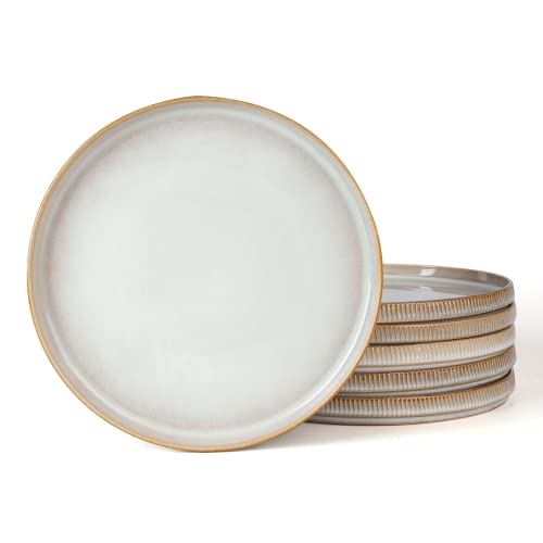 famiware Star 10/8 inches Salad Plates Set for 6, Cappuccino White | Fine Stoneware Kitchen Plates for Salad, Dessert, Double Reactive Glaze, Microwave Dishwasher Safe, Lead-free, Cadmium-free - color: Cappuccino White, size: 8"(6pcs)ST