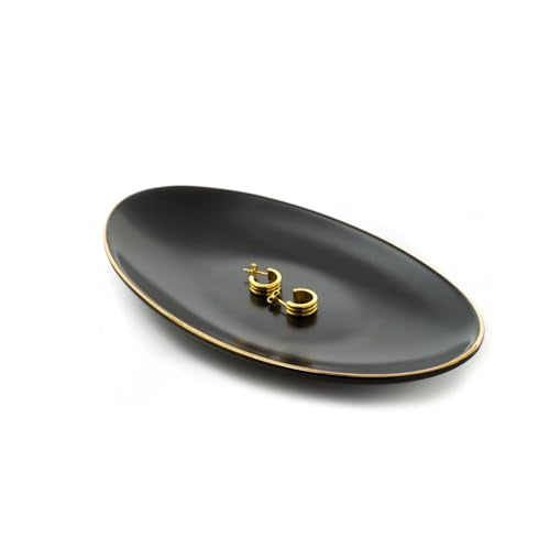 HANKOR Ceramic Key Bowl for Entryway Table, 7 x 4 Key Dish Tray Catch All Bowl, Small Decorative Bowl for Key Jewelry Ring, Black - color: Black