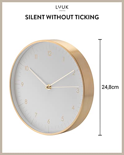 Modern Silent Quartz Wall Clock, 10in, White & Gold | Designed in Germany, Simple & Elegant, Non-ticking, Analog, Battery operated, Housewarming gift, for Living room, Bedroom - color: White, 10"