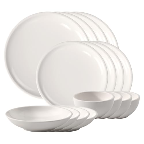Villeroy & Boch Artesano Original 16 Piece Dinnerware Set, Creamy White | Premium porcelain dinnerware set, made in Germany, dishwasher and microwave safe, a wedding registry set
