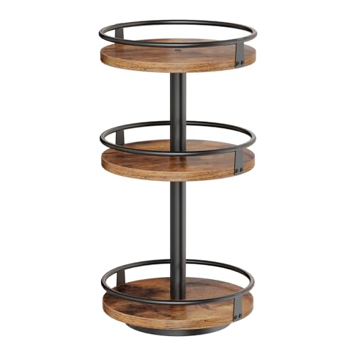 HOOBRO 3-Tier Lazy Susan Organizer, Rotating Spice Rack, Turntable Spice Rack, Vertical Storage Organizer, for Kitchen Countertop, Vanity, Dining Table, Rustic Brown and Black BF09TL01 - color: Rustic Brown + Black