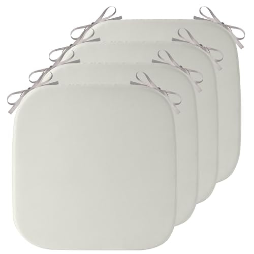 AddGrace Memory Foam Chair Cushions for Dining Chairs Set of 4 Light Grey | 17.5"x17.5"x1.5", with Ties and Non Slip Bottom, Washable Cover, Soft and Skin-friendly Fabric, for Kitchen Dining Room - color: Light Grey