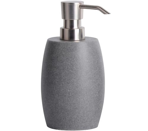 Clasin Home Sandstone Textured Resin Soap Dispenser with Metallic Pump and Waterproof Bottle Labels for Bathroom Kitchen Dish Hand Wash Shower Lotion Shampoo, 12 Oz, Gray - color: Dark Gray