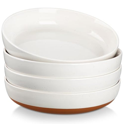 MALACASA 48 Oz Pasta Bowls Set of 4, Ceramic Soup Bowls, TARA Khaki White | Microwave and Dishwasher Safe, Chip-Resistant, For Salad, Soup, Fruit, and Dessert, 9 Inch Wide, Stackable, Modern Design - color: Khaki White