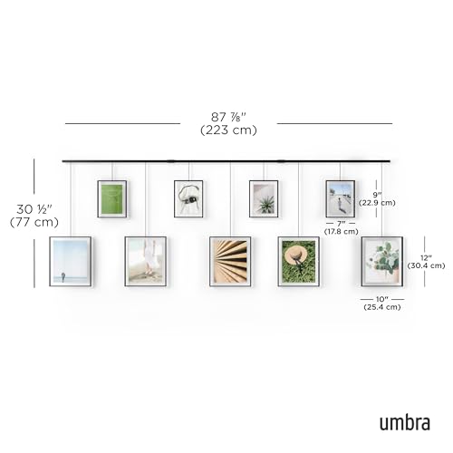 Umbra Exhibit Gallery Picture Frames, Adjustable Wall, Set of 9, Black | Steel, movable hanging rods, holds 8x10 and 5x7 sizes, minimal screw holes, mounting hardware included - color: Black, size: Set of 9, style: 9-Opening