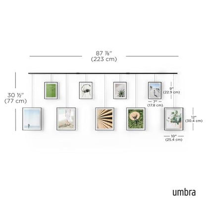 Umbra Exhibit Gallery Picture Frames, Adjustable Wall, Set of 9, Black | Steel, movable hanging rods, holds 8x10 and 5x7 sizes, minimal screw holes, mounting hardware included - color: Black, size: Set of 9, style: 9-Opening