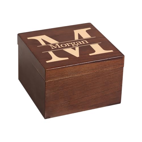 Personalized Wooden Keepsake Box with Monogram, Custom Memory Box with Name | Rustic Storage Chest for Photos & Mementos, Customize Wood Gift Box for Men Women, for Christmas Birthday Wedding Graduation - size: 5.9"L x 5.9"W x 3.9"H, style: Monogram