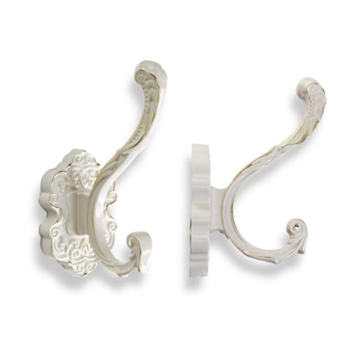 Vintage White Coat Hooks Wall Mount 2 Pack, Decorative Heavy Duty Towel & Robe Hooks, Antique Victorian Wall Hook for Bathroom, Entryway, Mudroom, Bedroom, Hats, Keys & Bags - color: White