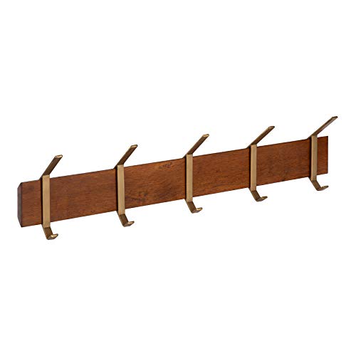 Kate and Laurel Rossmore Modern 5 Hook Shelf, Walnut and Gold, Mid-Century Coat Rack - color: Walnut Brown/Gold