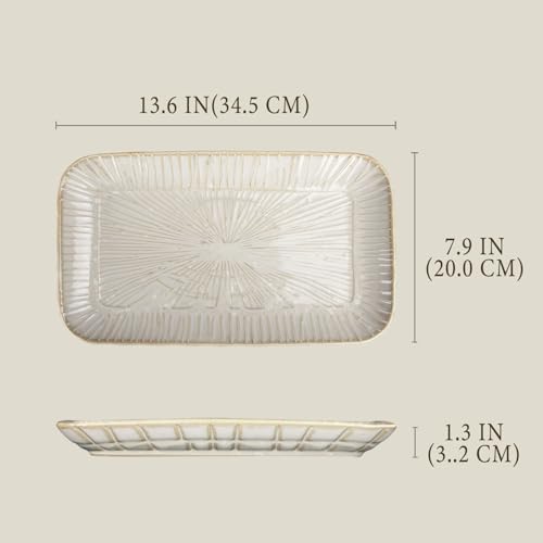 13.6-inch ceramic dinner plates (4-pack), rectangular salad plates, serving plates, dinner plate set, dessert plates. Suitable for serving salads, appetizers, desserts, and fruits. - color: White1