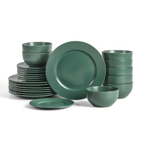 Stone Lain Topaz 24-Piece Stoneware Dinnerware Set, Dinner Plates, Salad Plates & Bowls, Service for 8, Dishwasher & Microwave Safe, Smoke Green - color: Smoke Green, size: 24-Piece, Service for 8