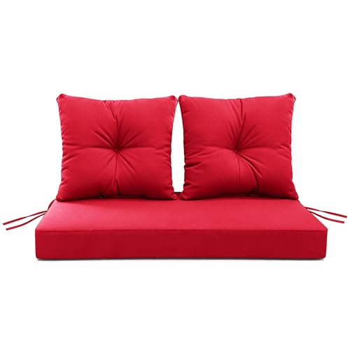 ARTPLAN Loveseat Patio Deep Seat Cushions 46"x24"x5" Bench Pad,Red | High-density foam fill, solution-dyed UV water repellent fabric, zipper removable cover fits patio swing & bench furniture - color: Red