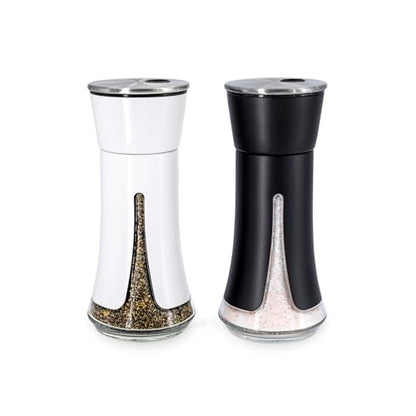 Aelga Farmhouse Salt and Pepper Shakers - Salt Shaker with Adjustable Pour Holes for Himalayan, Kosher, Black and White - color: Black/White